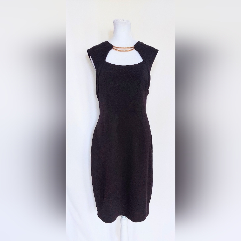 Bisou Bisou Michele Bohbot Gold Collar Cap Sleeve Sheath Dress Black Size 16